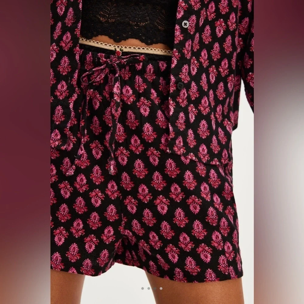 NWT Free People Intimately XS Flannel Play Date Set Cotton Black Combo New $98 - Picture 4 of 5